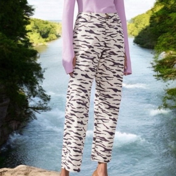 Rejina Pyo Sofia Tiger Print Straight Leg Jeans High Rise UK Size 10 / US Size 6 - Picture 5 of 15
